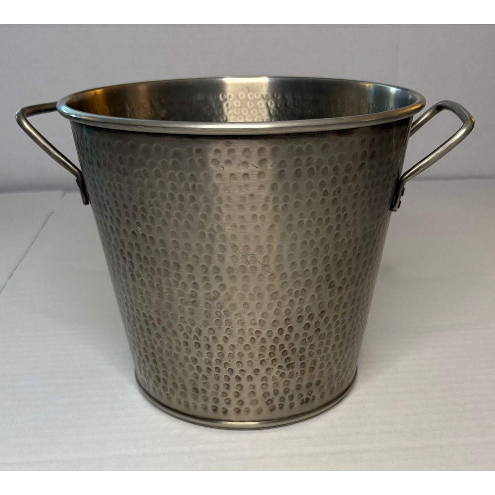 Pottery Barn Retired Hammered Nickel Stainless Steel Ice Bucket with Handles
